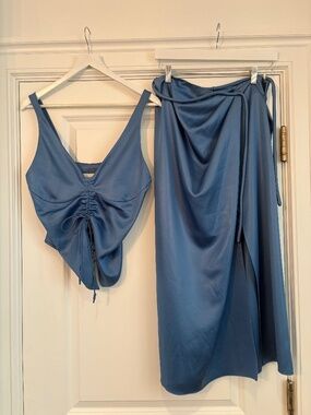 Nanushka Blue Matching Top & Midi Skirt Set